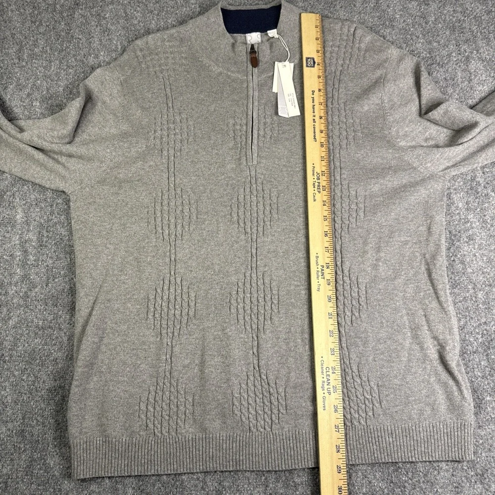 Raffi Men's Wool Cashmere Mock Neck Quarter Zip Sweater XL Gray Cable Knit